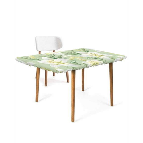 Sage Green Flowers Rectangle Tablecloth, Waterproof Elastic Fitted Table Covers for 4 Foot Tables, 24x50inch Decorative Tablecloths for Picnic, Camping, Outdoor, Spring Floral Botanical Watercolor