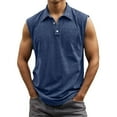 thumbnail image 2 of BUWTTED Men Tank Tops Big Tall Sleeveless Muscle Gym Workout Running Beach Summer Vintage Button Up Tee Vest Blue Shirt XXL, 2 of 4