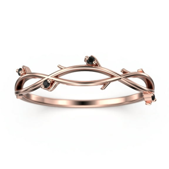 Vintage Look Black Diamond Moissanite 18K Rose Gold Over Silver Wedding Band Unique Moissanite Matching Band Anniversary Women Gift