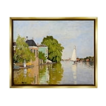Stupell Industries City Town Along Water Canal Sailboats Reflection Painting Metallic Gold Floating Framed Canvas Print Wall Art, Design by Lettered and Lined