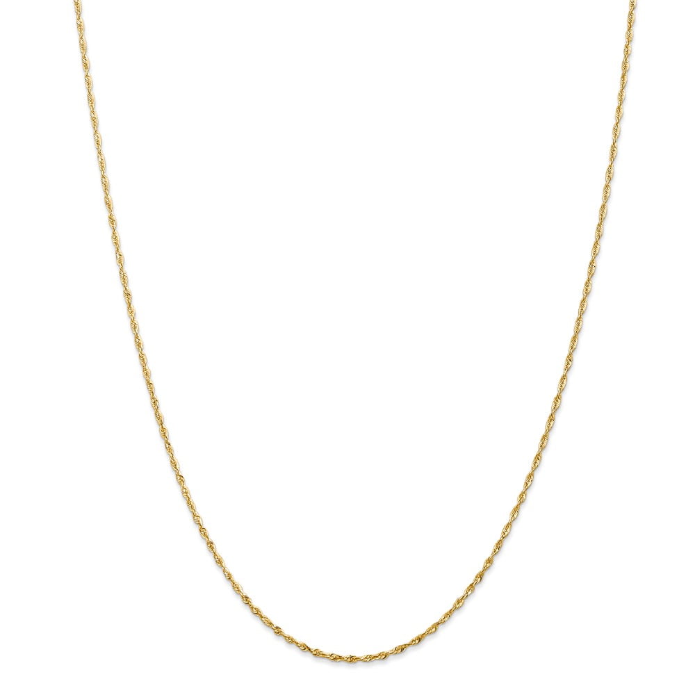 Real 14kt Yellow Gold 1.5mm Extra-Light Diamond Cut Rope Chain; 16 inch; Lobster Clasp; for Adults and Teens; for Women and Men