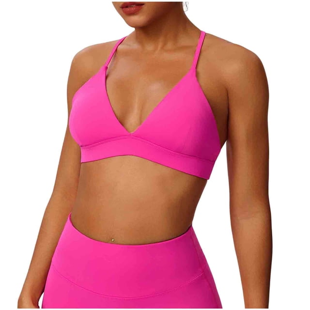 Sports Bras Without Removable Pads Solid-Color Crisscross Back Adjustable Straps Medium Support Workout Yoga Bra
