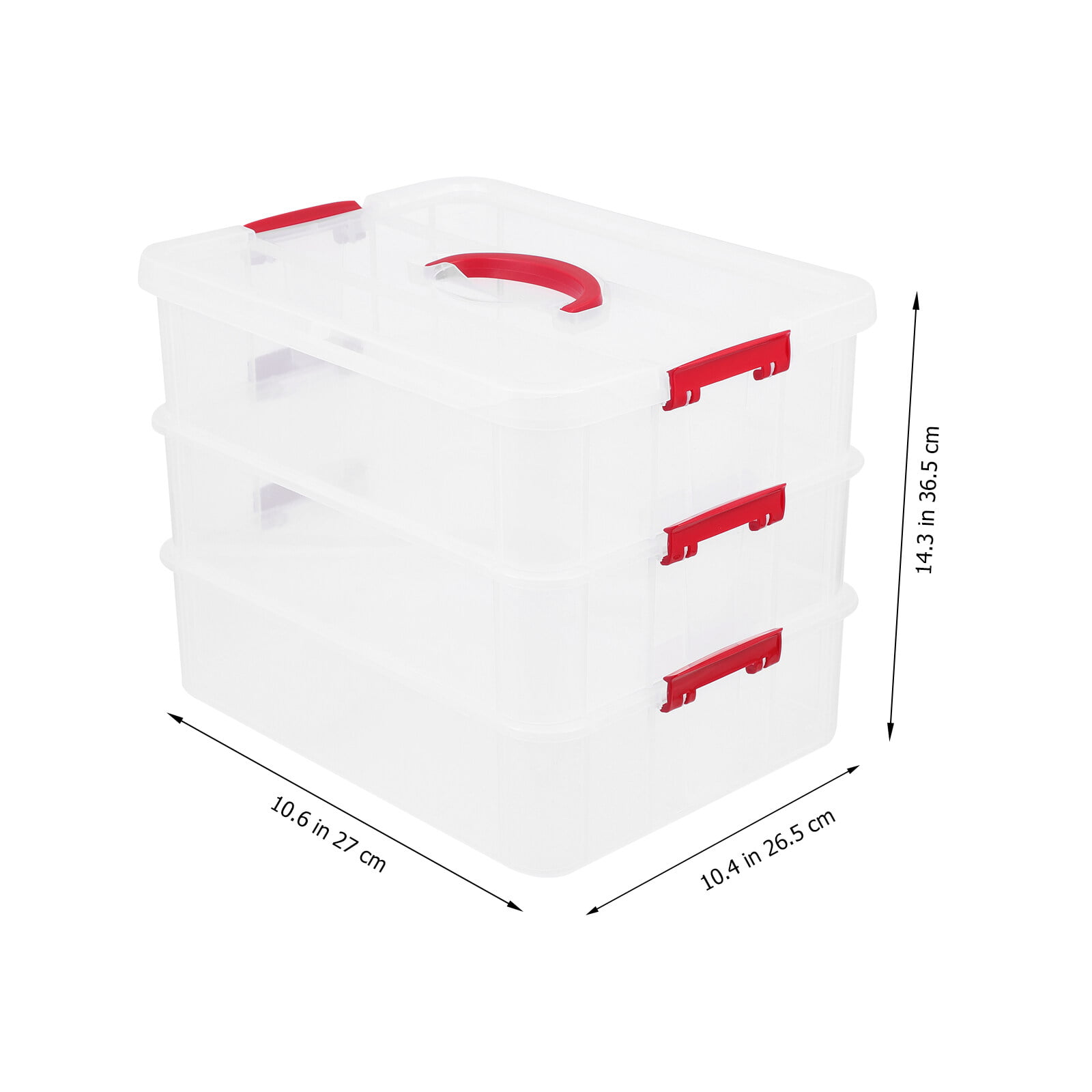 Plastic 3-tiers Stack Carry Storage Box With Handle Transparent Storage Bin  