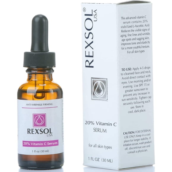 REXSOL 20% Vitamina C Serum Antiarrugas Reafirmante | Con ácido hialurónico | Corrector de ojeras y daños solares | Minimiza eficazmente la apariencia de líneas finas, arrugas y manchas de la edad. (3