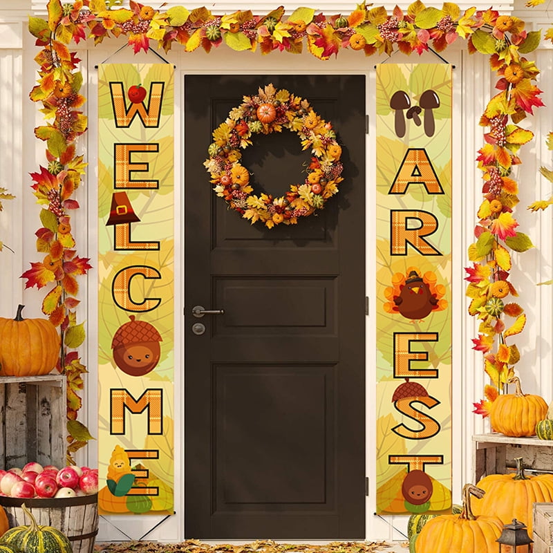 Happy Fall Porch Sign Fall Harvest Banner Giving Thanks Door Decorations Fall 