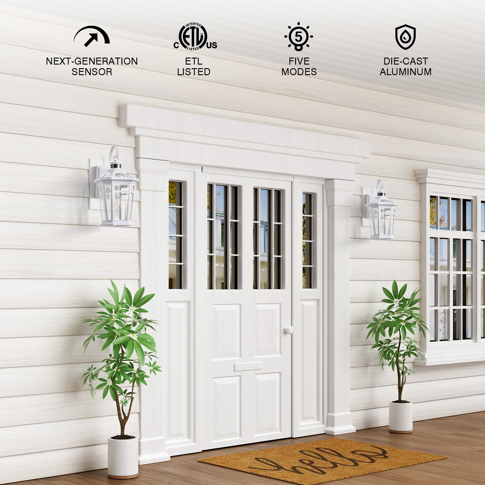 VIANIS Large Motion Sensor Outdoor Light fixtures Wall Mount, 100% Aluminum Dusk to Dawn Outdoor Wall Lantern, White Waterproof Exterior Lighting Fixtures for Patio, House