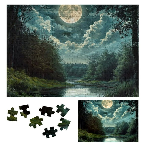Patifu Wooden Jigsaw Puzzle Moon Theme for Family and Friends, Eco-Friendly Wood, Relaxing and Decorative, 500 Pieces, 18x24 inches 300 PCS