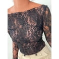 thumbnail image 4 of Elippeo Women Crop Off-Shoulder Tops See-Through Lace Long Sleeve Shirt Casual Pullovers for Club Streetwear, 4 of 6