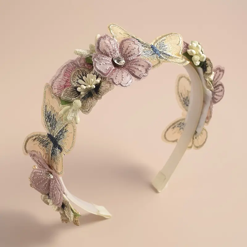 1PC Vintage Glamour Butterfly Flower Headband - Elegant  Hair  Decorative Design, and Comfortable Wear for Women's Daily