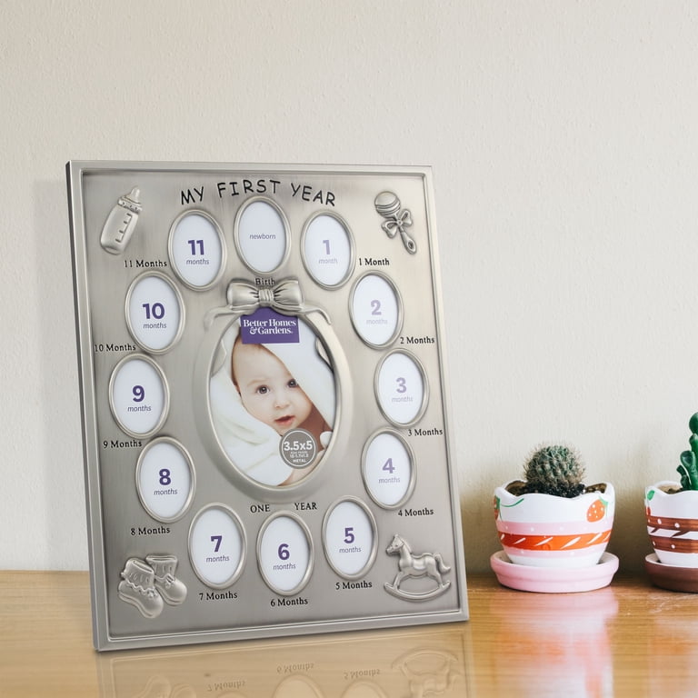 Viceni My First Year Picture Frame – 13 Aperture Silver Plated Baby Photo Frame, Ideal Newborn Gift