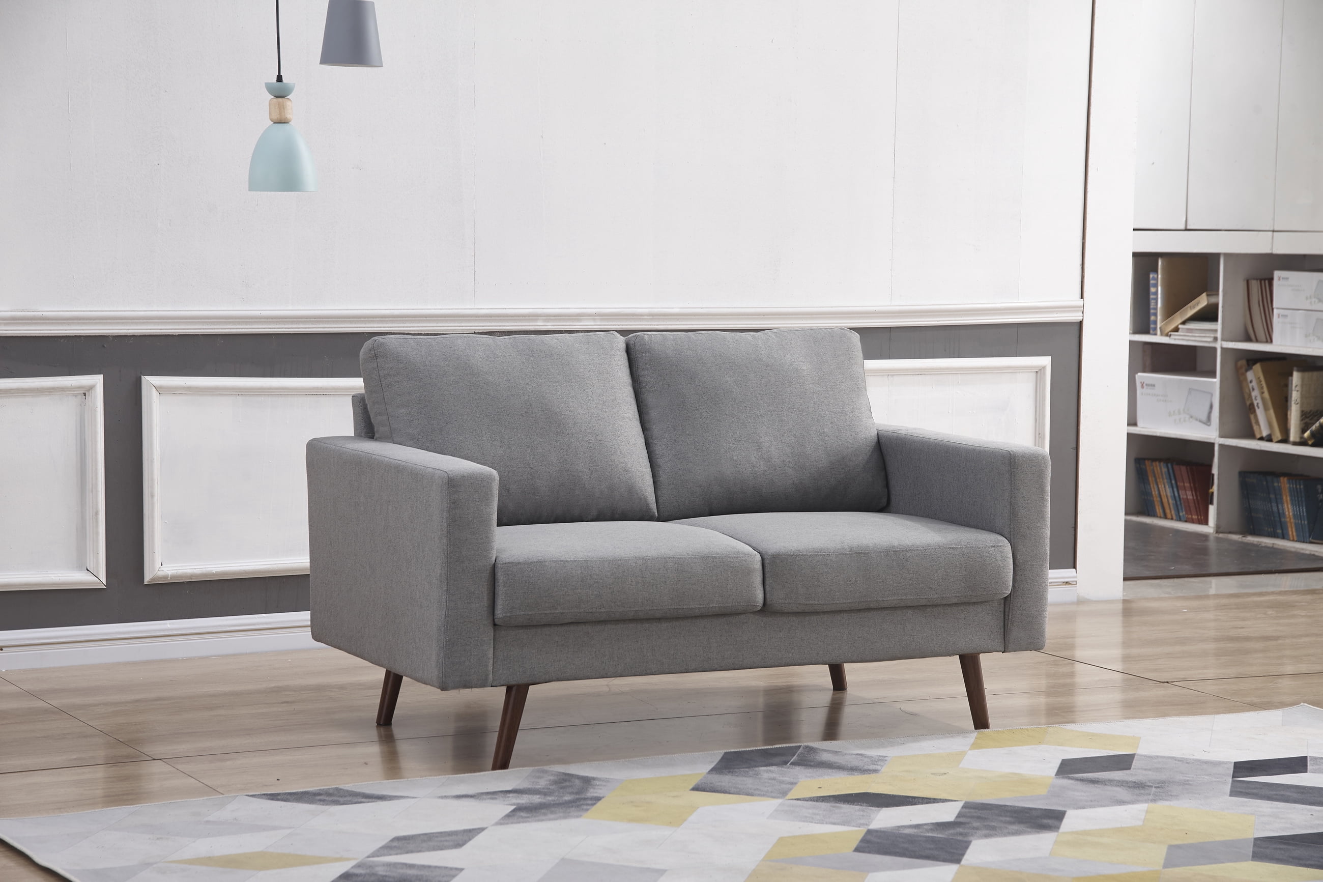 Light Gray Stationary Fabric Basic Loveseat