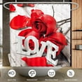 thumbnail image 4 of 4 Pcs Valentines Shower Curtain Sets with Rugs, Non-Slip Rugs, Toilet Lid Cover, Bath Mat, 3D Romantic Red Rose Shower Curtain with 12 Hooks for Bathroom, 4 of 10
