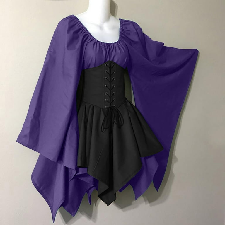 YanHoo Womens Plus Size Dresses 2023 Renaissance Costume Lace Up Flare  Sleeve Mini Dress Gothic Steampunk Costume