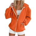 thumbnail image 2 of Fall Jackets for Women Solid Color Baggy Sweatshirts Full Zip Up Hoodie Sport Coat with Pockets Long Sleeve Outwear (M, Orange), 2 of 3