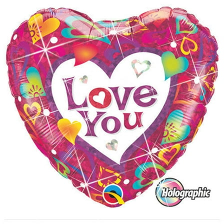 18 inch Love You Vibrant Hearts Qualatex Foil Mylar Balloon - Party Supplies Decorations