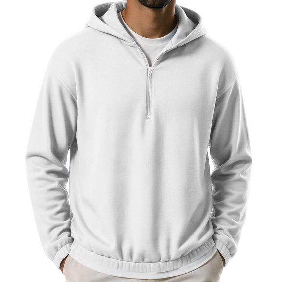 Hngshg Hooded Sweatshirts for Men Trendy Half Zip Long Sleeve Tops Casual Solid Color Pullover Workout Hoodies