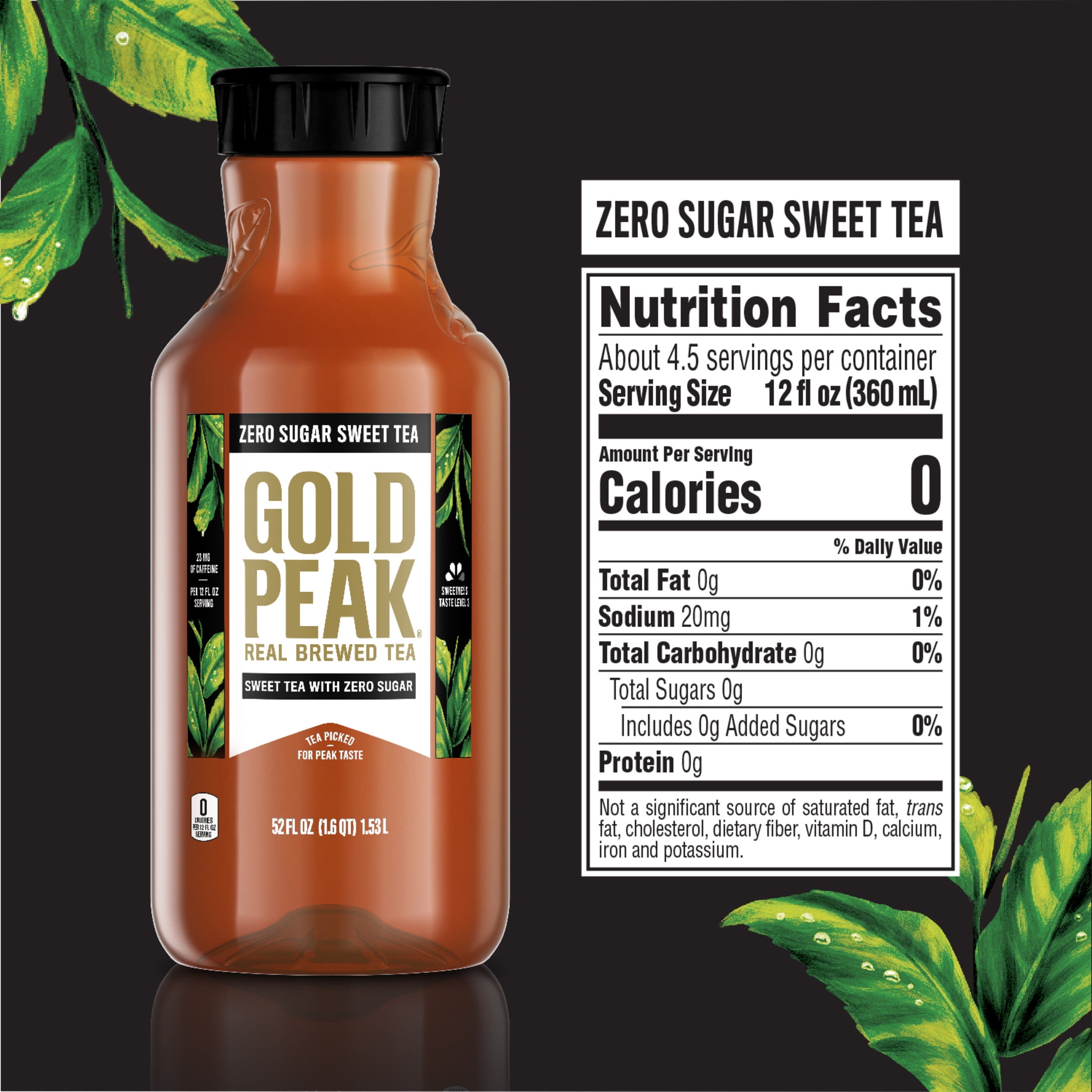 Gold Peak Iced Tea, Zero Sugar Sweet Tea Bottle, 52 fl oz