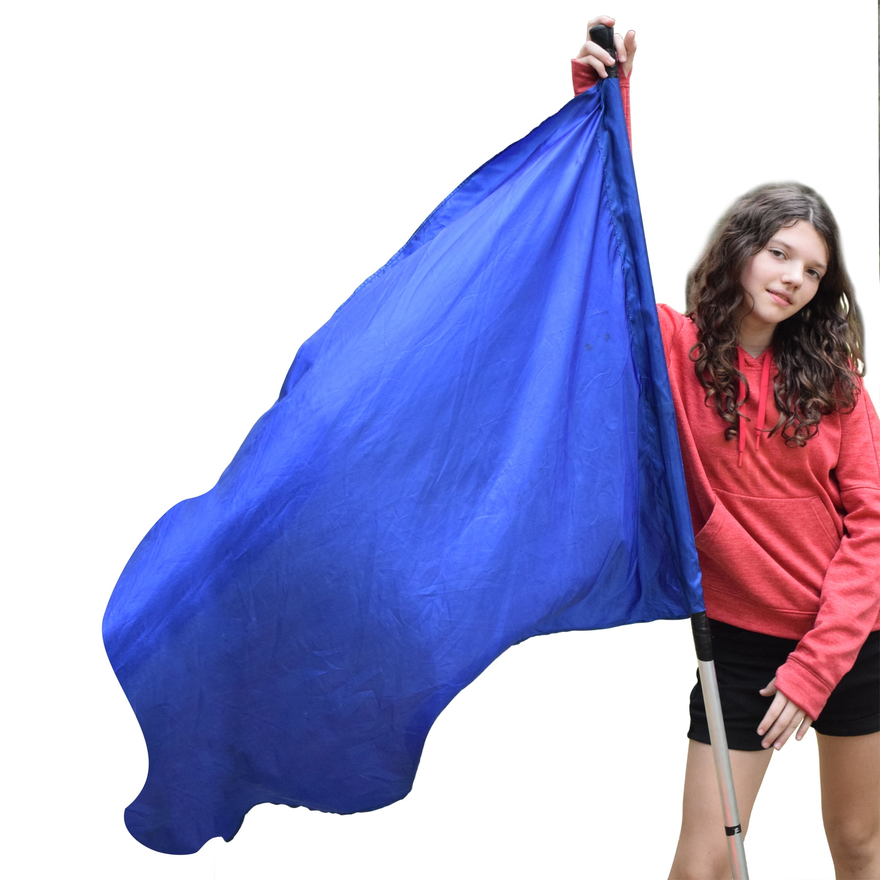 KHAMPA Color Guard Flags with Pole- Blue Lightweight Spinning Flags for Performances - Durable Construction - Ideal for Marching Bands, Drum Corps, and Dance Teams