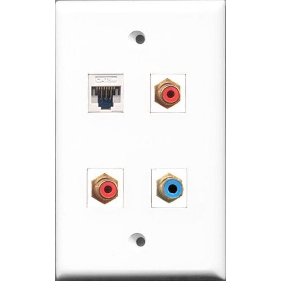 RiteAV - 2 Port RCA Red and 1 Port RCA Blue and 1 Port Cat5e Ethernet White Wall Plate