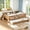 Natural, variant on AUU Queen Size Bed with Built-In Bookshelves, Small Staircase, Safety Rails, and Pull-Out Trundle – Space-Saving Design for Bedroom