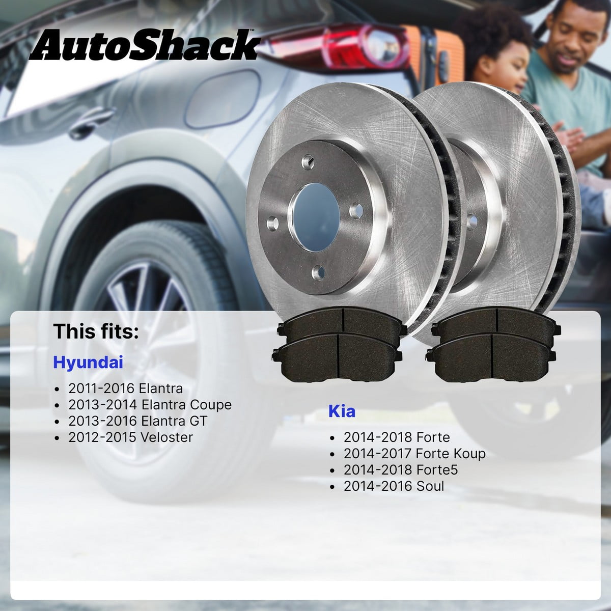 AutoShack Rear Brake Rotors & Ceramic Pads for Hyundai & Kia, Elantra 2011-2016 Soul 2014-2016 Forte 2014-2018 Elantra GT 2013-2016, FWD L4 1.6L 1.8L 2.0L - 10.31" (261.9 mm), 5-Lug