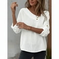 thumbnail image 6 of Feancey Summer Linen Tops for Women Dressy Trendy Irregular Neck Shirts Roll Up Long Sleeve Casual Business Work Blouse Solid Color Tshirts White S, 6 of 9
