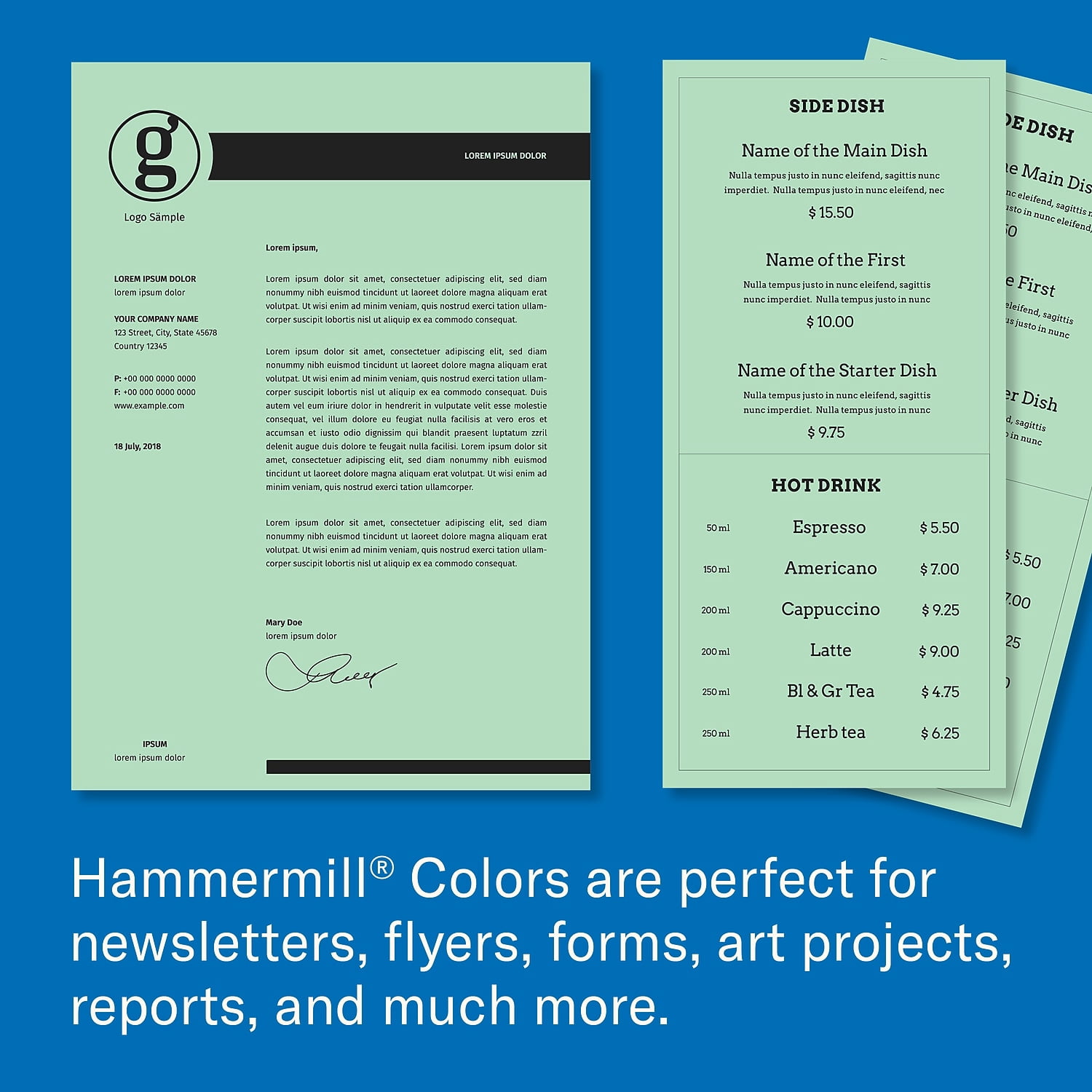 Hammermill Colors Multipurpose Paper, 20 lbs., 11" x 17", Green, 500 Per Ream
