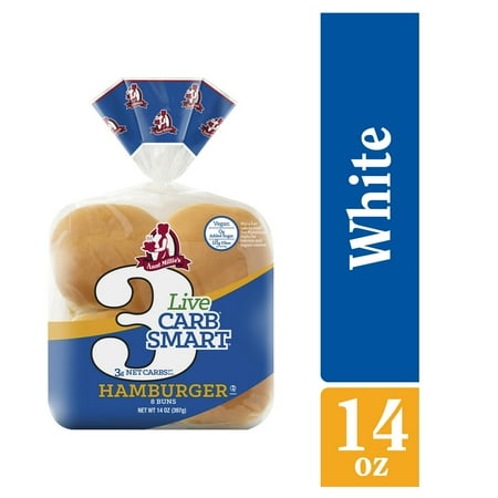 Aunt Millie's Live Carb Smart White Hamburger Buns, 14oz, 8ct (1 Pack )