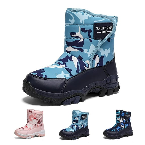 Yunkctuk Boys Girls Snow Boots, Waterproof Outdoor Warm Cozy Anti-Slip Mid Calf Winter Shoes for Toddler/Little/Big Kid.