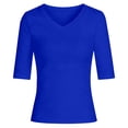 thumbnail image 4 of XIAONU Women's V Neck Elbow Sleeve Fitted T-Shirt Slim Fit Soft Casual T-Shirts Daily Basic Lightweight Tee, 4 of 4