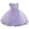 thumbnail image 2 of Tfken Dress For Girls Newborn Infants Flower Embroidery Trendy Crew Neck Mesh Sleeveless Purple Dresses Size 6-12 Months, 2 of 5