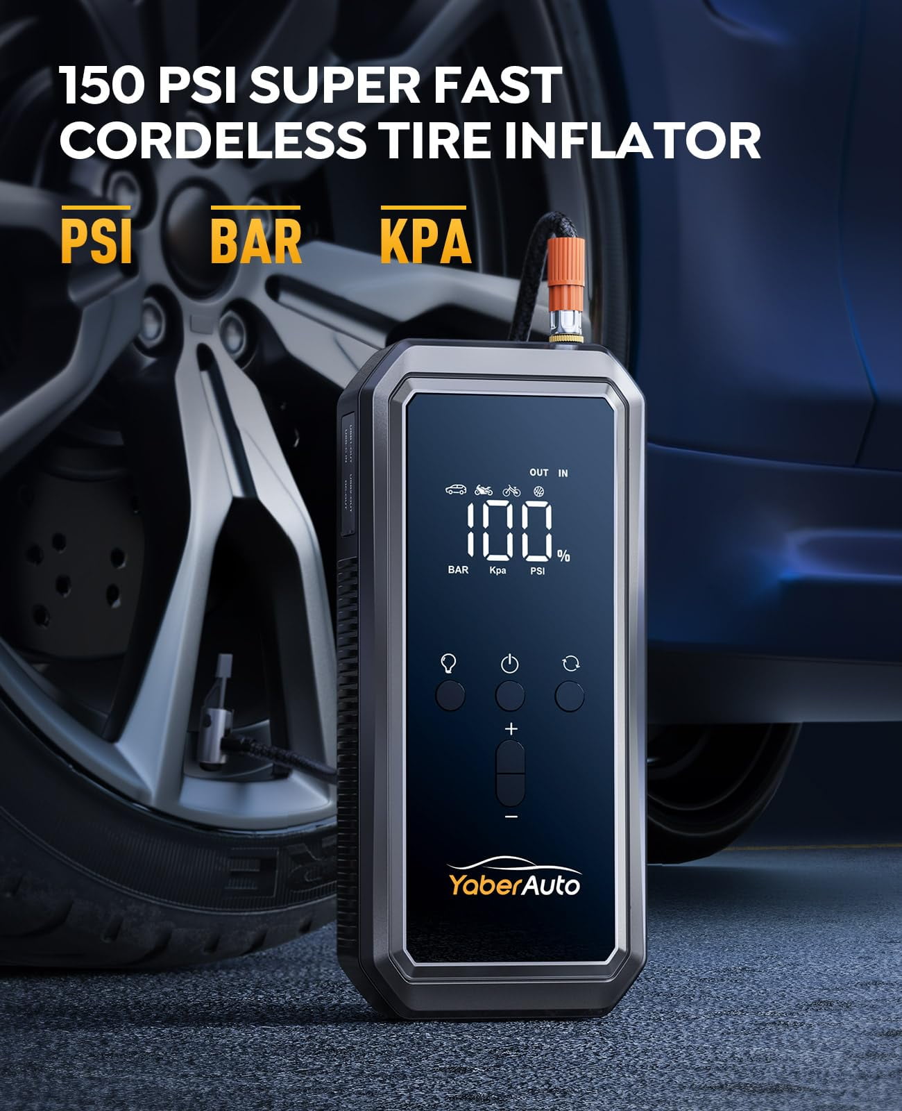 3000A Peak Car Jump Starter, 21800mAh Portable Battery Booster with 150PSI Air Compressor, 12V Jump Box for 9.0L Gas/8.0L Diesel, LCD Display & LED Light