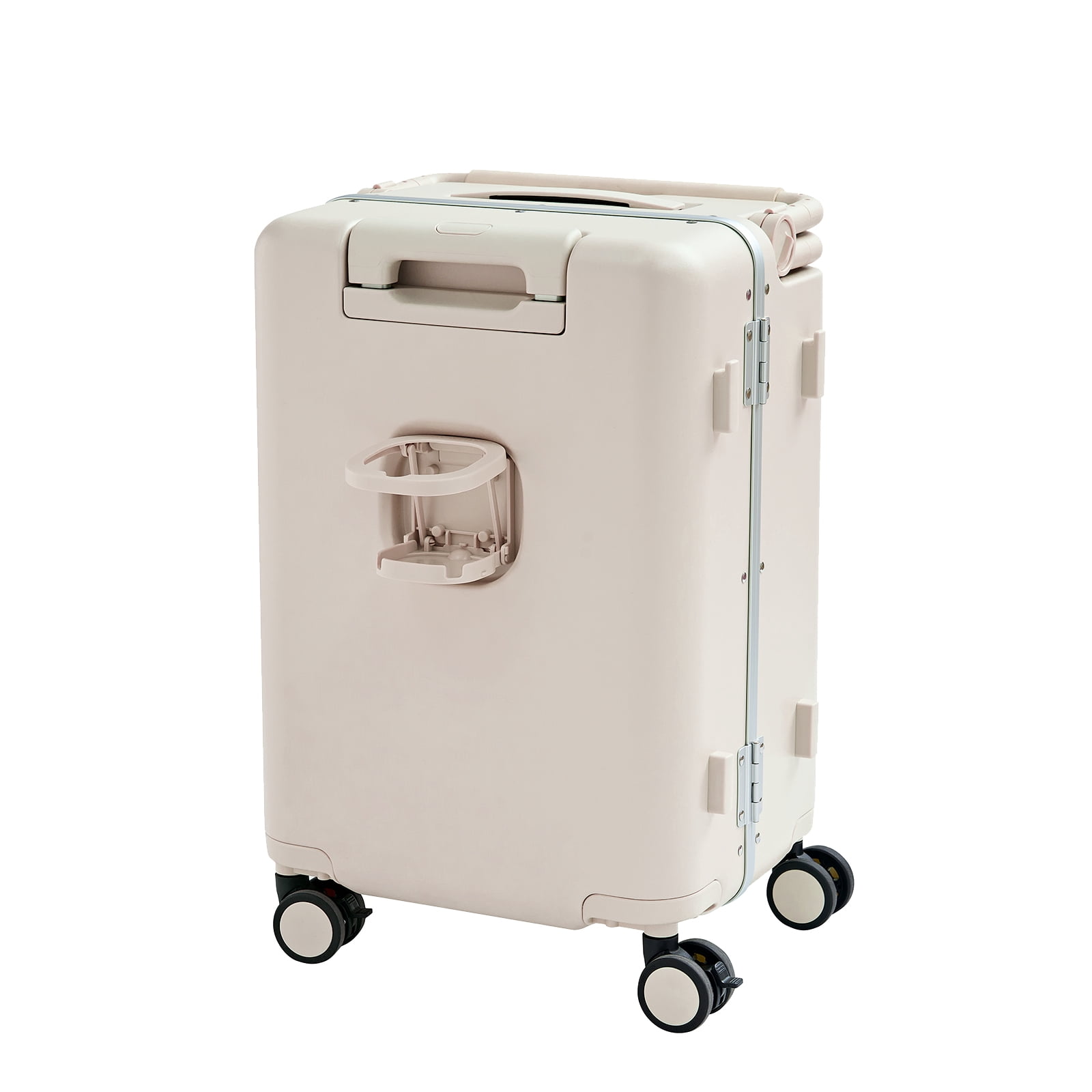 TABU Ride-On Suitcase for Kids with Seat, Carry-On Luggage with Computer Hook, 360° Lockable Spinner and TSA Lock, Brown