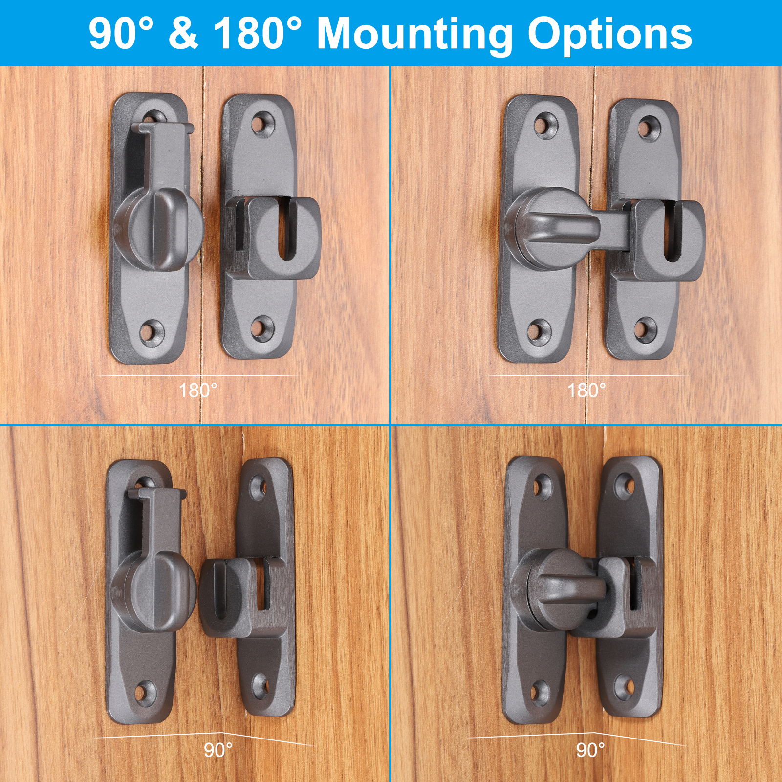 Uxcell Gate Latches Hardware Barn Door Latches 90/180 Degree Small Flip Black 2 Pack
