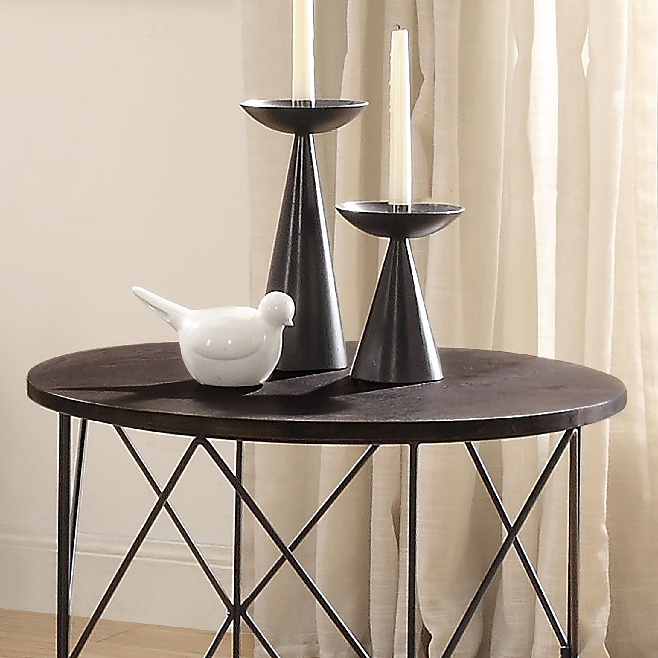 Furniture of America Herlan End Table with Metal Frame, Walnut