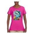 thumbnail image 2 of Pair of Dolphins Swimming in Ocean Animal Lover Womens Graphic T-Shirt, Fuschia, Large, 2 of 3
