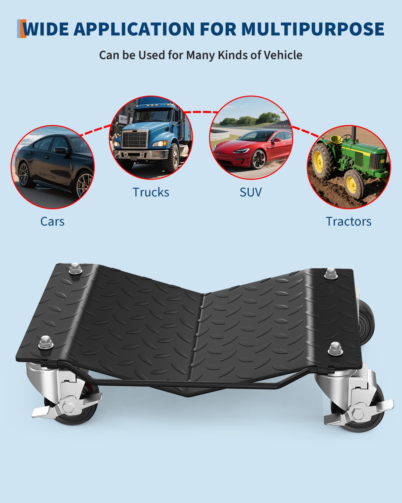 6000 LBS High-Capacity Car Dolly Set of 4 Secure Lock Design for Safe & Efficient Vehicle Moving & Garage Auto Repair