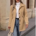 thumbnail image 2 of Edvintorg Womens Trench Coat Solid Color Long Sleeve Loose Long Jacket Turndown Collar Casual Button Down Outerwear with Pocket Woman Clothes Khaki S-2XL, 2 of 7