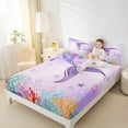 thumbnail image 4 of Feelyou Purple Mermaid Tail Twin Sheet Sets for Kids, Cartoon Ocean Coral Twin Fitted Sheet, Fairy Tale Princess Flat Sheet, Lightweight Room Decor, 3 Pieces, 4 of 7