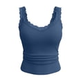 thumbnail image 3 of FYEGRE Lace Camisole Tank Tops for Women V Neck Wide Strap Soft Ribbed Lace Trim Cami Blue L, 3 of 3