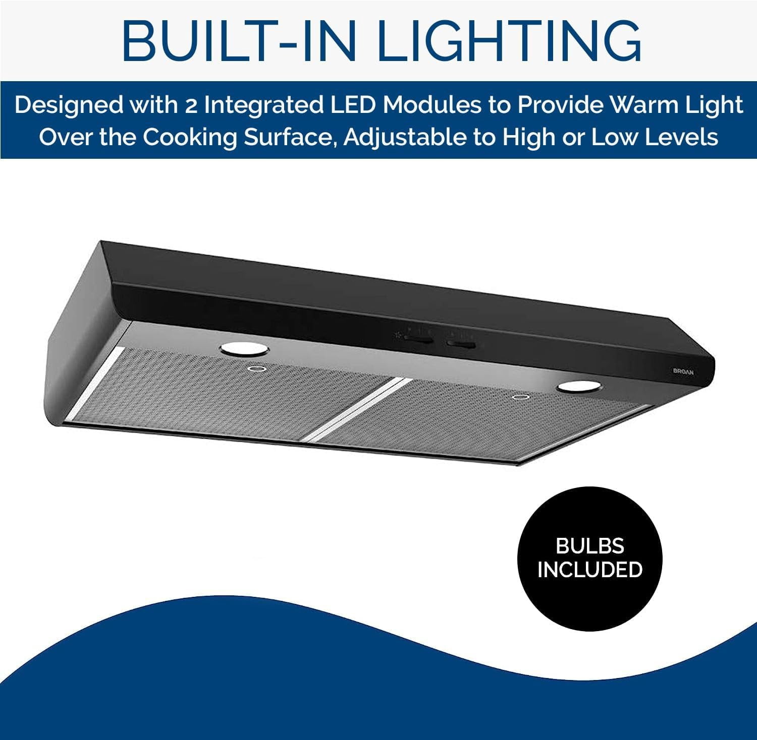 Broan-NuTone Range Hood Sahale BKSH130BL - 300 CFM, 2-Speed, Under Cabinet - Black