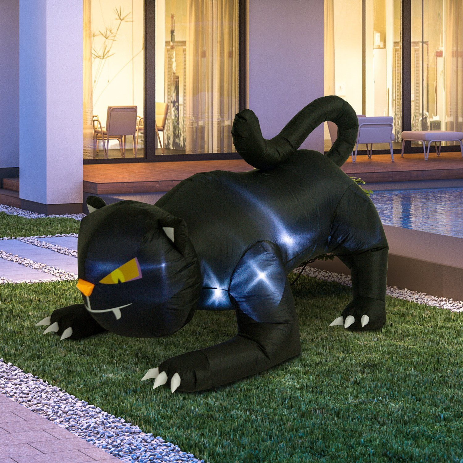 HOMCOM 6 Giant Creeping Black Cat LED Light Outdoor Airblown Inflatable Halloween Yard Decration