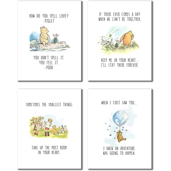 Winnie The Pooh Classic Canvas Wall Art - Set of 4 (8 inches x 10 inches) Wall Art Decor Photos Bedroom Playroom Unframed