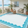 thumbnail image 3 of HIWEAVER Light Blue 9'x 12' Outdoor Rug Garden Decor Scolloped Bordered Carpet Plastic Straw Waterproof Reversible Patio Area Rug for Balcony Deck Picnic Portable Camping Mat, 3 of 8