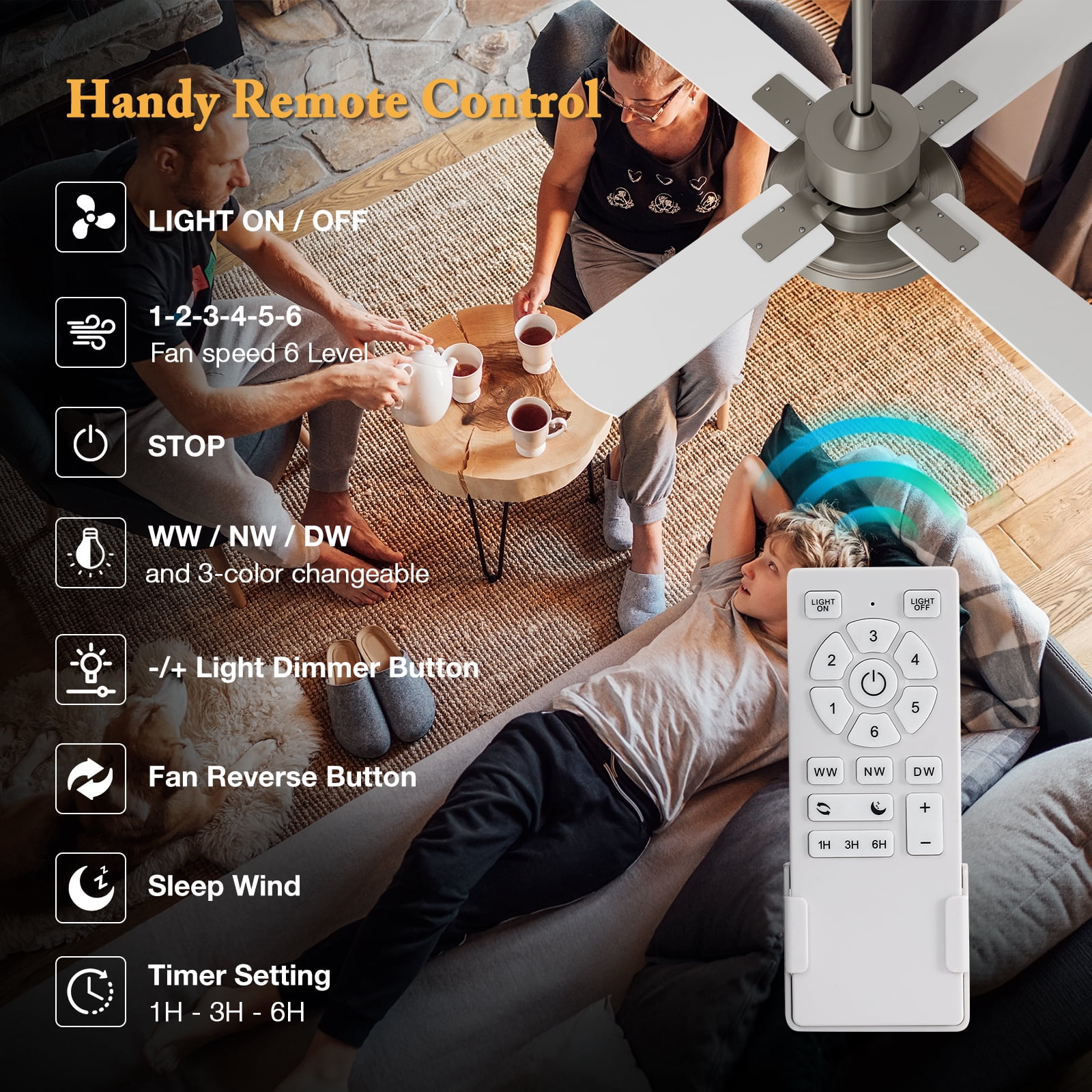 Warmiplanet 2-Pack 44" Modern Ceiling Fan with Light & Remote, Sand Nickel, Dual-Color Blades, DC Motor, 6 Speeds, 3-Color Light, Reversible, Timer