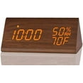 thumbnail image 1 of Reloj despertador digital, con pantalla LED electrónica de madera, 3 configuraciones de alarma, detección de humedad y temperatura, relojes eléctricos hechos de madera para dormitorio, mesita de noche, 1 of 5