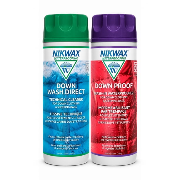 Nikwax Down, Down DUO-Pack, 300 ml, limpieza e impermeabilización con lavado agrega repelencia al agua DWR a chaquetas con relleno de plumón, ropa exterior, sacos de dormir, restaura y protege el aisl