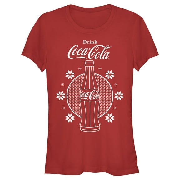 Junior's Coca Cola Christmas Snowflakes Bottle  Graphic Tee Red Medium