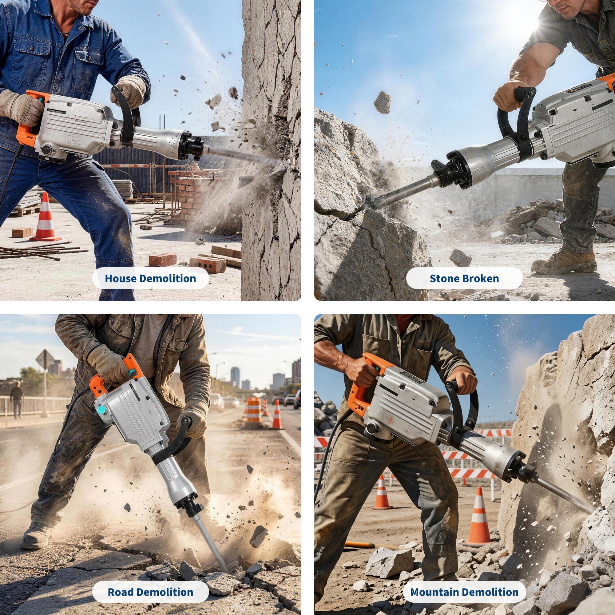 Electric Demolition Jackhammer 1500W Concrete Breaker 1800BPM 50J, Heavy Duty Demolition Hammer with Adjustable Anti-Vibration Handle, Safety Clutch, Carrying Case & 2 Chisels
