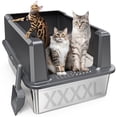 thumbnail image 1 of Caja de arena para gatos Pematar XXL de acero inoxidable, 28 cm de largo x 50 cm de ancho x 35 cm de alto, 1 of 6